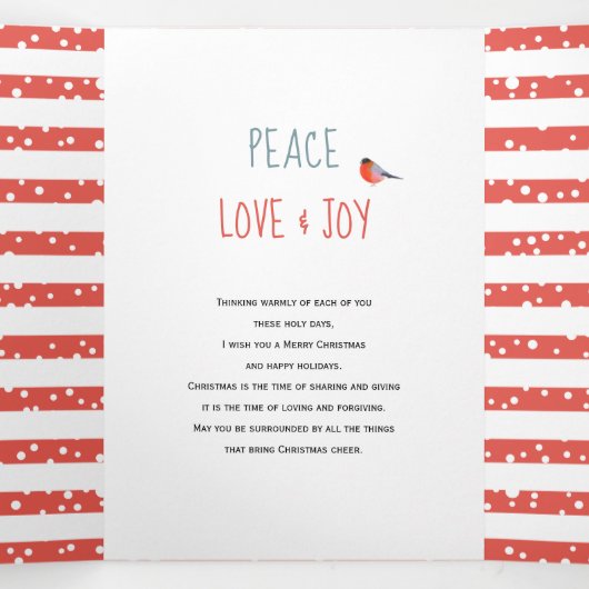 Frieden Liebe und Freude, Korallenweihnachtsfest F Dreifach Gefaltete Urlaubskarte (Innenseite Mitte)