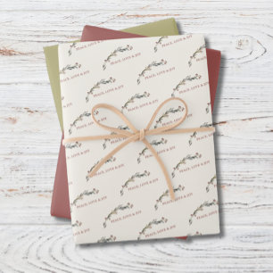 Frieden Liebe und Freude rote Beeren Grünzeug Feie Geschenkpapier Set