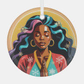 Frieden, Liebe und Freude Weihnachten Schwarze Fra Ornament Aus Glas (Vorderseite)