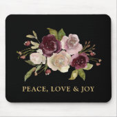 Frieden Liebe und Freude Winterstrauß Schwarz Feie Mousepad (Vorne)