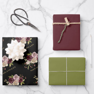 Frieden Liebe und Freude Winterstrauß Schwarze Fei Geschenkpapier Set