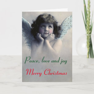 Frieden, Liebe und Freude zu Weihnachten. Vintage Feiertagskarte
