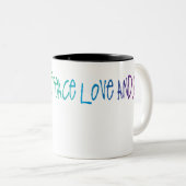 Frieden, Liebe und Freude Zweifarbige Tasse (VorderseiteRechts)