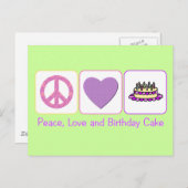 Frieden, Liebe und Geburtstag Postkarte (Vorne/Hinten)