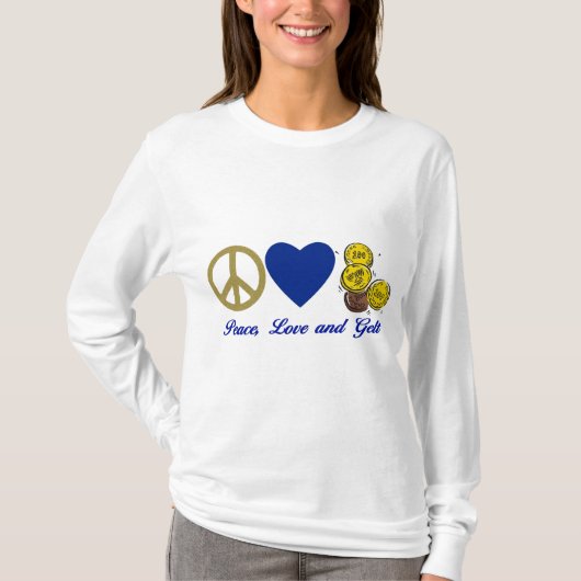 Frieden, Liebe und Gelt Hanukkah T-Shirts und Gesc (Vorderseite)