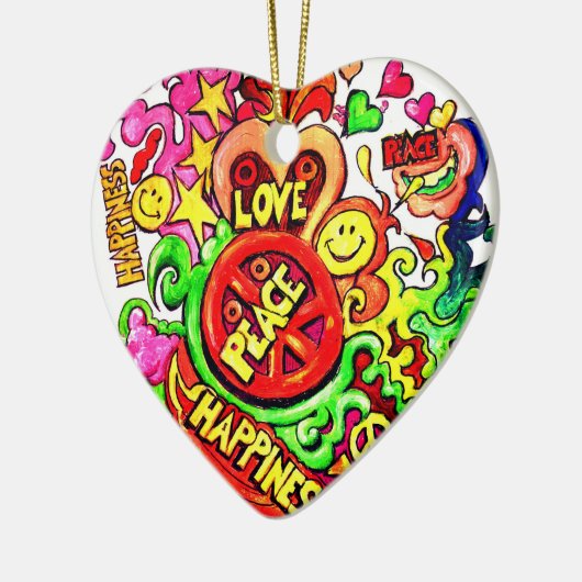 Frieden, Liebe und Glück Keramik Ornament (Links)