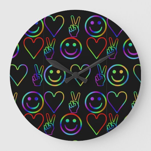 FRIEDEN, LIEBE UND GLÜCKLICH GROßE WANDUHR (Vorderseite)