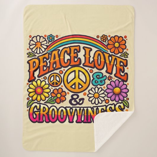 Frieden, Liebe und Grooviness Sherpa Blanket Sherpadecke (Vorderseite)