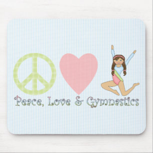 Frieden, Liebe und Gymnastik Brünett Mousepad