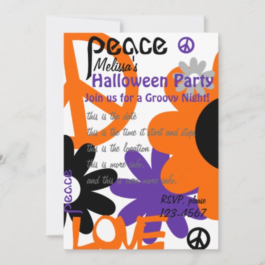 Frieden, Liebe und Halloween Einladung (Vorderseite)
