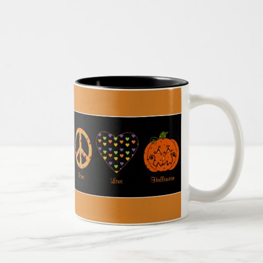 Frieden, Liebe und Halloween-Tasse Zweifarbige Tasse (Rechts)