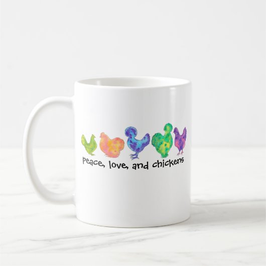 Frieden, Liebe und Huhn-Tasse Kaffeetasse (Links)