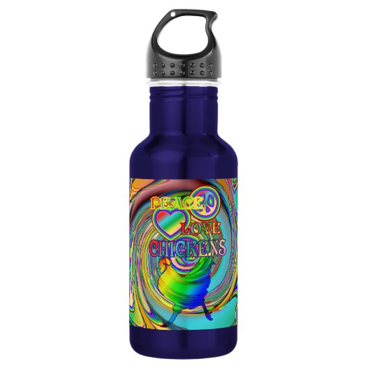 Frieden, Liebe und Hühner Edelstahlflasche (Vorderseite)