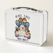 Frieden, Liebe und Hunde Metall Brotdose (Rückseite)
