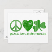 Frieden, Liebe und Kleeblätter Postkarte (Vorne/Hinten)