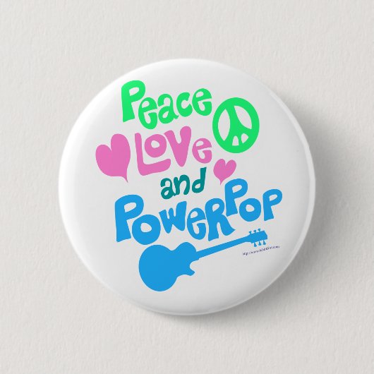 Frieden, Liebe und Powerpop Button (Vorderseite)