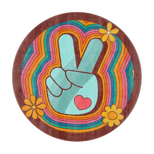 Frieden, Liebe und Rainbow Vibes Schneidebrett (Vorderseite)