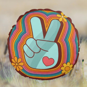 Frieden, Liebe und Regenbogen Rundes Kissen