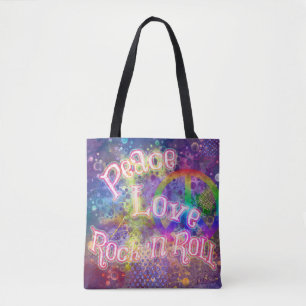 Frieden, Liebe und Rock 'n Roll   Bright Boho Hipp Tasche