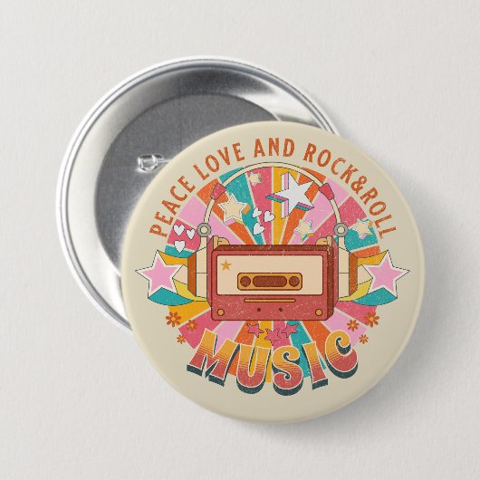 Frieden Liebe und Rock & Roll Button (Vorne & Hinten)