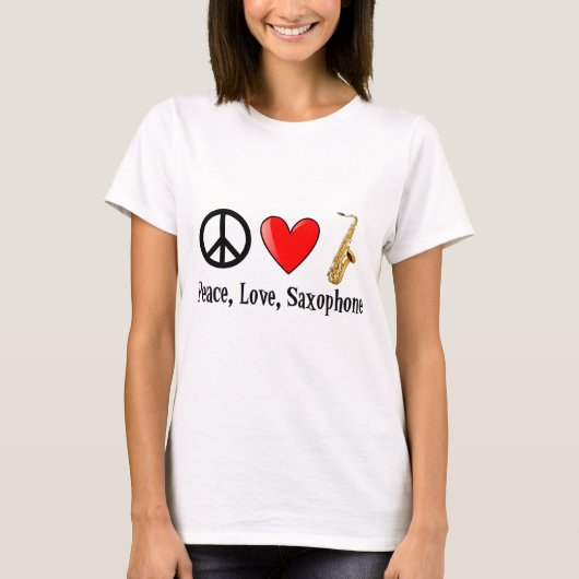 Frieden, Liebe und Saxophone T-Shirt (Vorderseite)