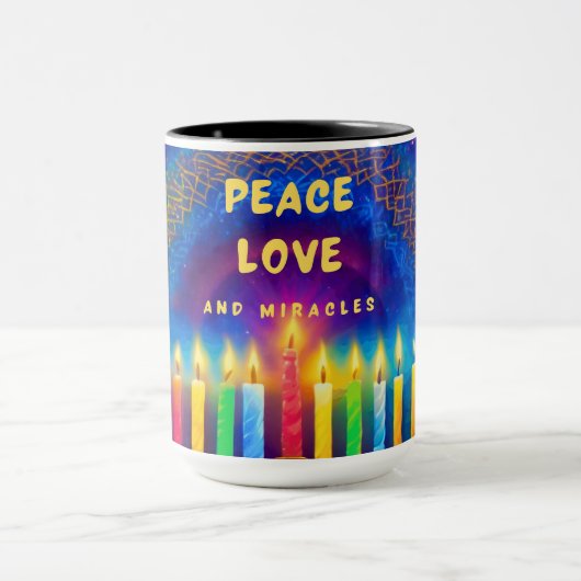 Frieden, Liebe und Wunder - Hanukkah Tasse (Zentrum)