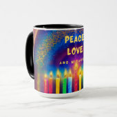 Frieden, Liebe und Wunder - Hanukkah Tasse (Vorderseite Links)