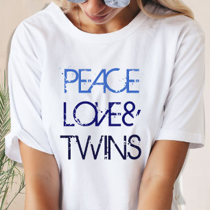 Frieden, Liebe und Zwillinge Blau Ombre Text T-Shirt