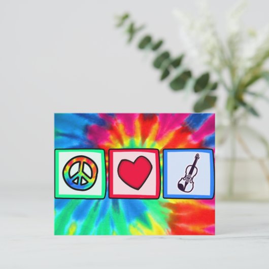 Frieden, Liebe, Violinen Postkarte (Stehend Vorderseite)