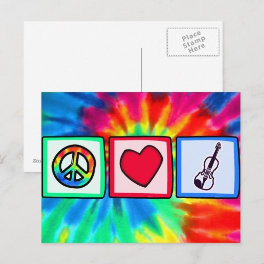 Frieden, Liebe, Violinen Postkarte (Vorne/Hinten)