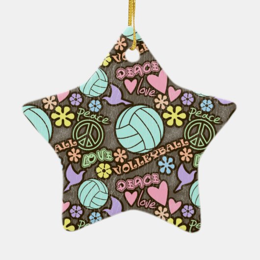 Frieden, Liebe, Volleyball Keramik Ornament (Hinten)