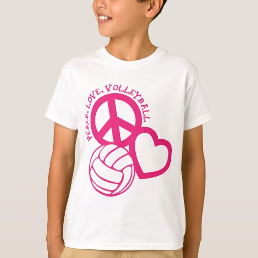 Frieden-Liebe-Volleyball. Rosa T-Shirt (Vorderseite)
