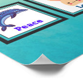 Frieden Liebe Wahnsinn mit Dolphin Bunny Unicorn Poster (Ecke)