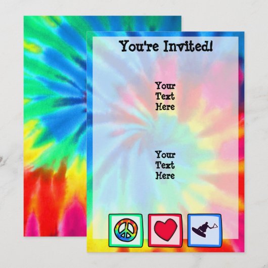 Frieden, Liebe, Wakeboarding Einladung (Vorne/Hinten)