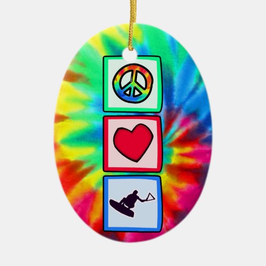 Frieden, Liebe, Wakeboarding Keramik Ornament (Vorne)