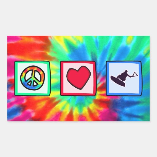 Frieden, Liebe, Wakeboarding Rechteckiger Aufkleber (Vorderseite)