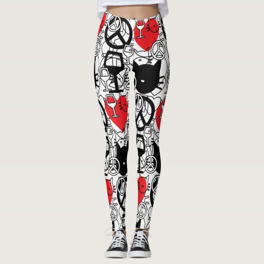 Frieden, Liebe, Wein und Katzen Leggings (Vorderseite)