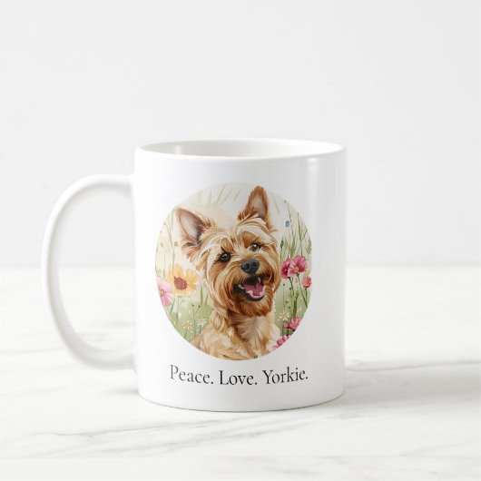 Frieden. Liebe. Yorkie. Tasse der Wasserfarben (Links)