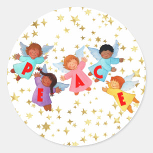 Frieden mit Engeln Runder Aufkleber