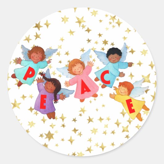 Frieden mit Engeln Runder Aufkleber (Vorderseite)