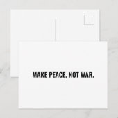 Frieden nicht Krieg weißen minimalistischen Brauch Postkarte (Vorne/Hinten)