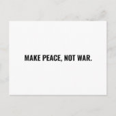 Frieden nicht Krieg weißen minimalistischen Brauch Postkarte (Vorderseite)
