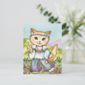 Frieden - Niedlicher Hippie 60er Katze Kunst Postkarte (Stehend Vorderseite)