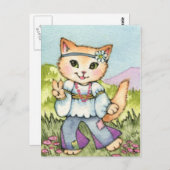 Frieden - Niedlicher Hippie 60er Katze Kunst Postkarte (Vorne/Hinten)