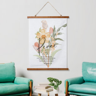 Frieden-Philipper 4:6 Orange floral Wandteppich Mit Holzrahmen