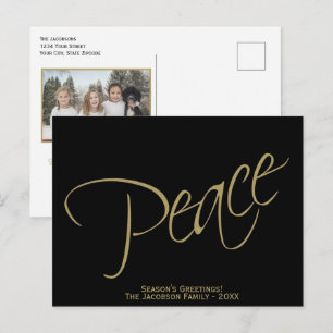 Frieden. Schwarz-goldene elegante minimalistische Feiertagspostkarte