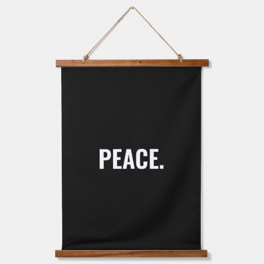 Frieden Schwarz-Weiß-Text minimalistisch Anti-Krie Wandteppich Mit Holzrahmen (Vorderseite)