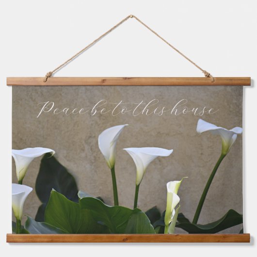Frieden sein in diesem Haus Calla Lilies Floral Wandteppich Mit Holzrahmen (Vorne)