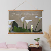 Frieden sein in diesem Haus Calla Lilies Floral Wandteppich Mit Holzrahmen (Schlafzimmer)