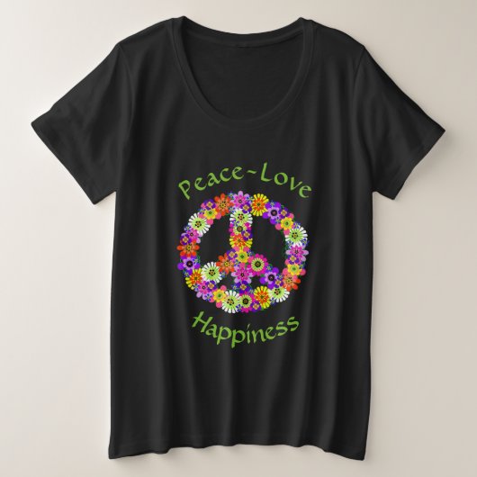 Frieden signalisieren Blumenfrieden Liebe Glück Große Größe T-Shirt (Design vorne)